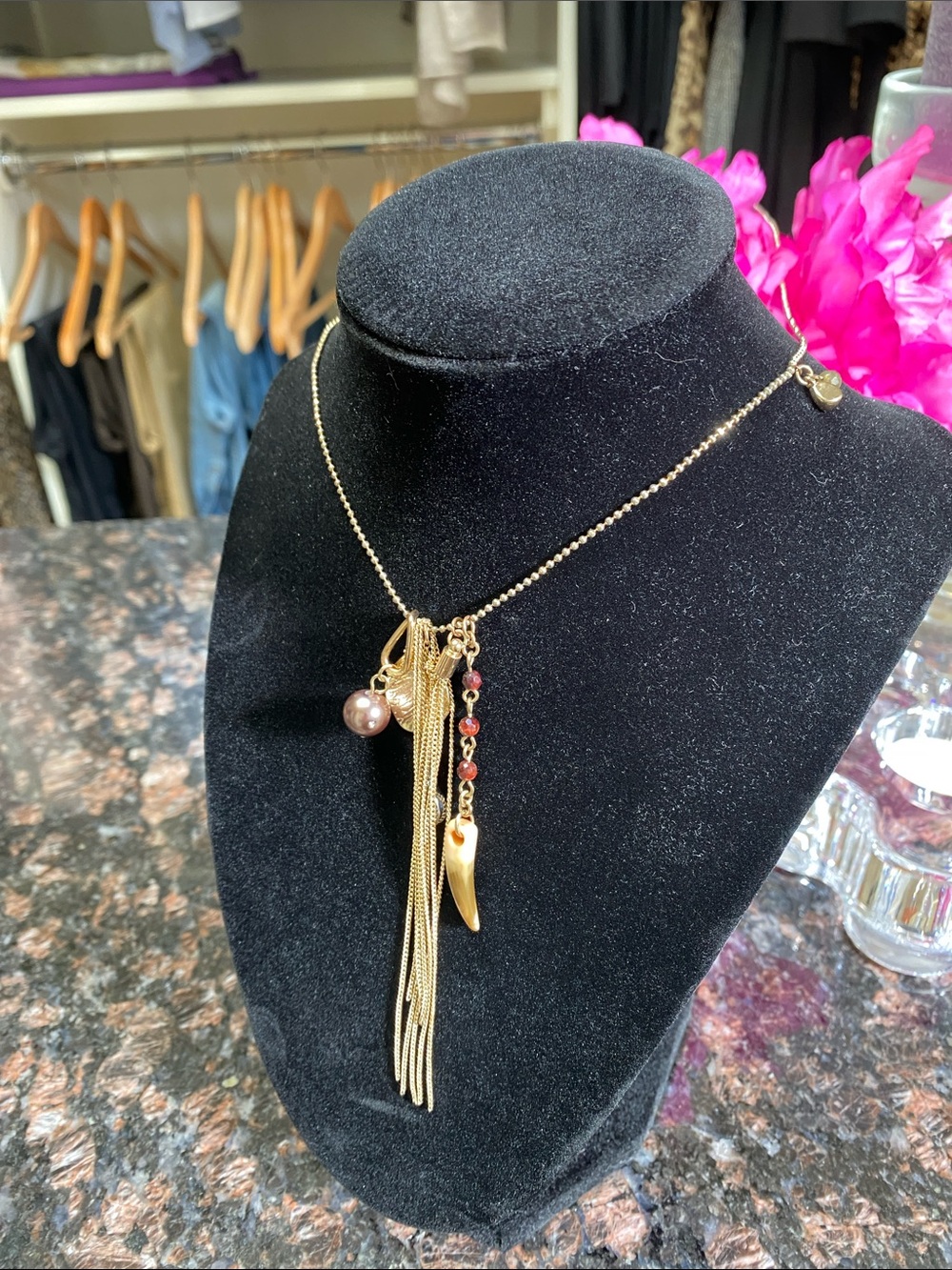 Banana Republic - Gold-tone Tassel Pendant Necklace with Accents.  Like NEW.